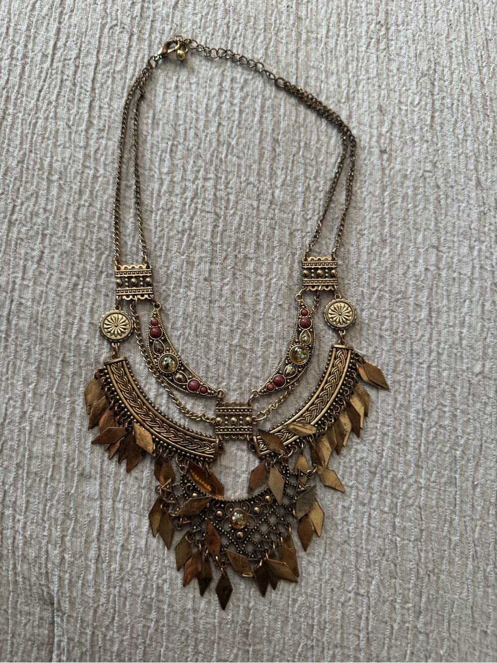 Vintage-Inspired Gold Multi-Tier Statement Necklace with Coral Accents